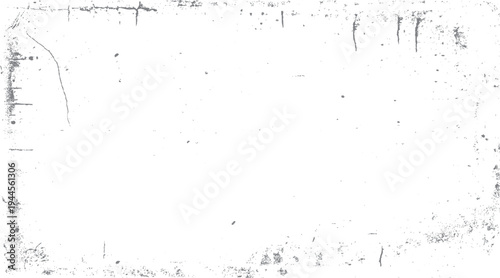 Gray distressed texture overlay with scattered dots and scratches. Grungy background with rough edges. Faded vintage paper effect