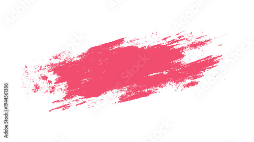 Pink paint brush stroke with splatter effect on white background