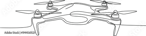 Continuous One Line Drawing of Drone, Modern Quadcopter Technology, Flying Camera Vector, Minimalist Electronic Gadget, Aerial Photography Device, Isolated
