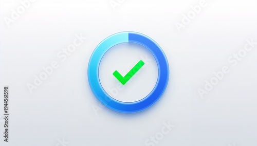 Free Download Green check mark in blue circular ring floating on minimal UI, white inner disc and shadow - GFXLoad