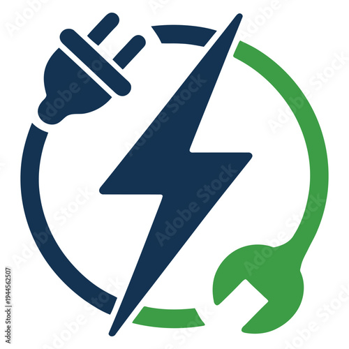 Sustainable energy symbol combining electricity, lightning, and recycling