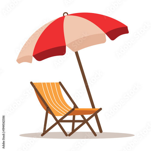 Beach chair and umbrella vector. Furniture for summer patio holiday. Outdoor patio silhouette with umbrella. Summer Patio Furniture Set Vector Illustration.