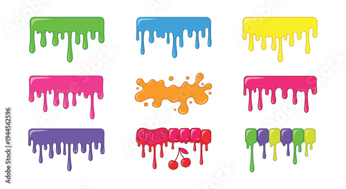 Colorful slime drips and splatters arranged in a grid pattern