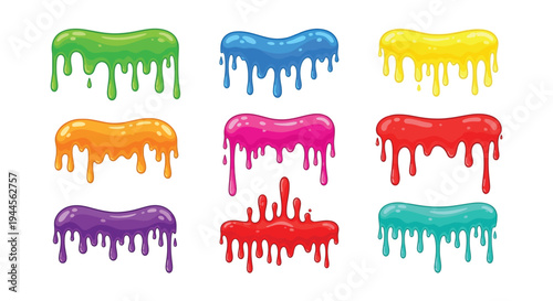 Colorful slime drips and splatters arranged in a grid pattern
