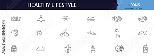 Healthy lifestyle icons and symbols for wellness and fitness