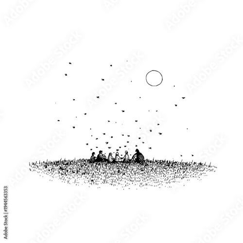 People Leaving Island Under Moonlight