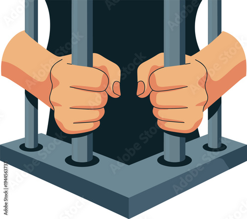 Hands gripping prison bars symbolizing incarceration justice system imprisonment crime punishment confinement legal custody vector illustration concept