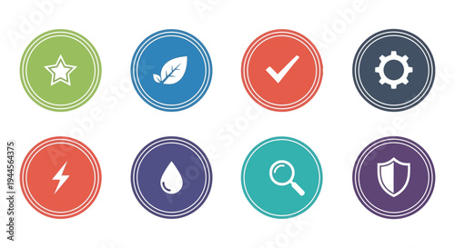 Collection of colorful circular icons representing various concepts and features