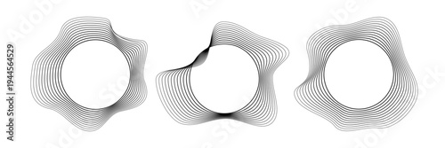 Set of round curved sound waves with dynamic wavy stripes