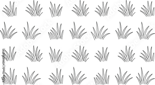 Collection of black and white line of grass tufts arranged in a grid pattern line black and white