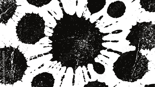 Abstract black ink splatters on white background, artistic paint blots and textured ink drops pattern