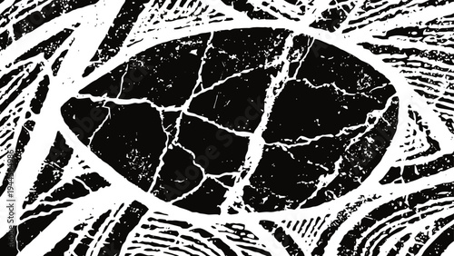 Abstract black and white cracked stone texture with rough organic patterns and lines