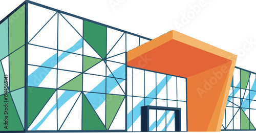 Vector illustration of modern building with geometric facade