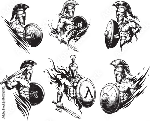 Gladiator Spartan Eps Vector Tattoo With Sword 