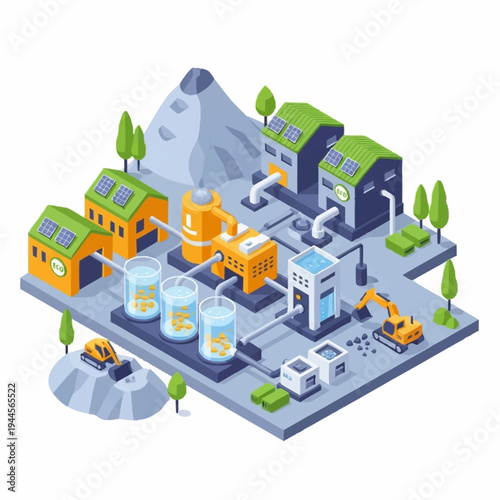 Industrial Factory Production Plant Isometric Illustration.