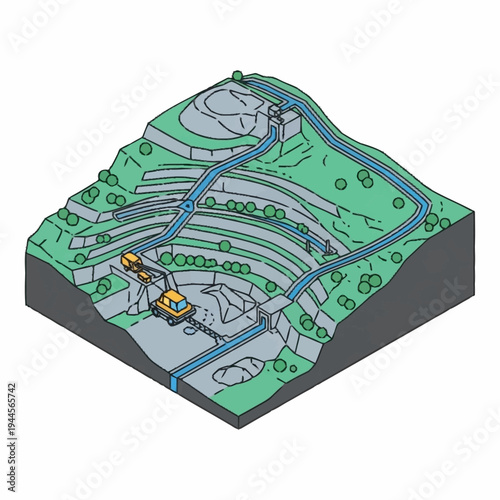 Open Pit Mine Excavation and Material Transport System.