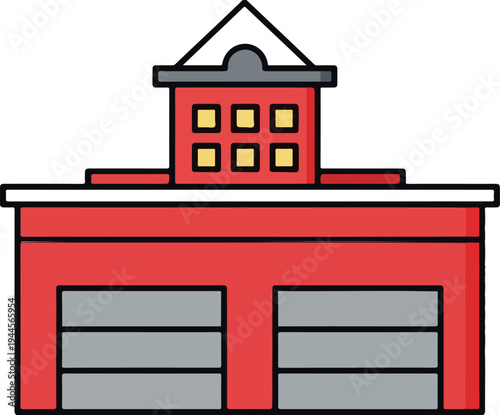Vector illustration of a red fire station building