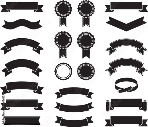 Black Ribbons and Banners Set.