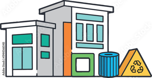 Set of 5 colorful house and recycling icons vector