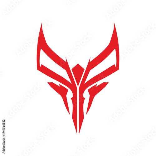 Red cyborg robot head, Mech head, vector illustration logo symbol isolated on white background