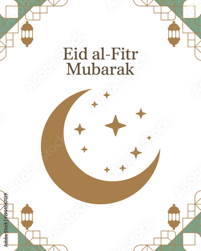 Eid al Fitr Mubarak Lanterns and Floral Design with Crescent Moon
