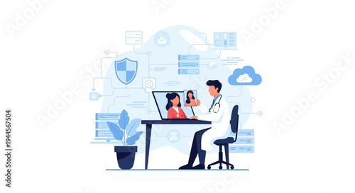 Doctor consulting with a patient remotely via a laptop, illustrating telemedicine and digital healthcare services.