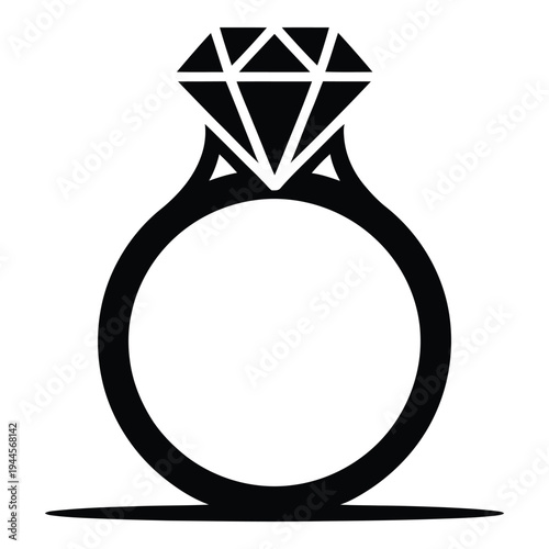 Diamond engagement ring silhouette icon with white background with precious stone