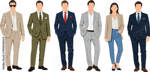 Stylish Business People in Suits Collection Elegant Male and Female Office Fashion Vector Illustration
