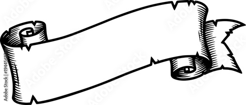 A scroll or banner parchment paper ribbon band in a vintage woodcut style