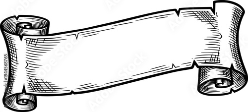 A scroll or banner parchment paper ribbon band in a vintage woodcut style