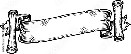 A scroll or banner parchment paper ribbon band in a vintage woodcut style