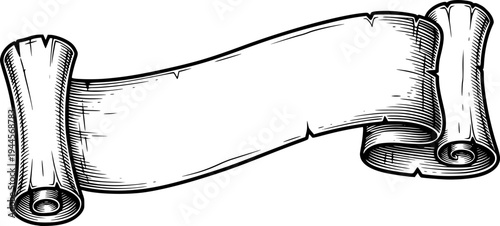 A scroll or banner parchment paper ribbon band in a vintage woodcut style