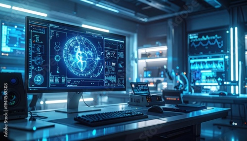 Wallpaper Mural Advanced Computer Interface Displays Complex Scientific Data and Algorithms in a Futuristic Laboratory Setting Torontodigital.ca