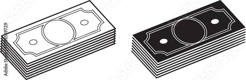 Money stack silhouette & outline set isolated on transparent background