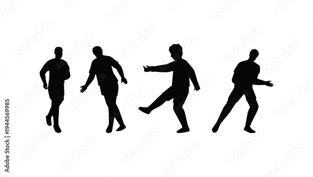 Obraz premium Collection of human silhouettes in dynamic poses dancing exercising celebrating illustration vector artwork design