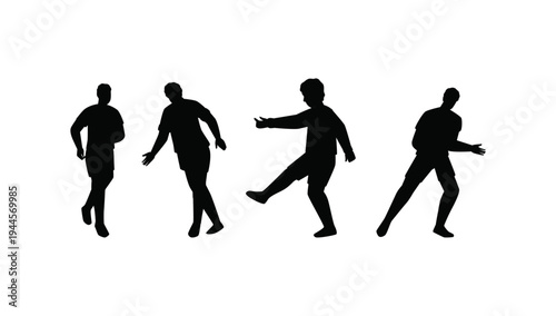 Collection of human silhouettes in dynamic poses dancing exercising celebrating illustration vector artwork design