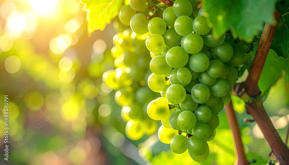 Obraz premium Lush Green Grapes on the Vine in a Sunny Vineyard.