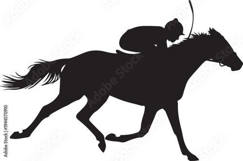 Side view jockey horse silhouette vector illustration line art running at full speed fast