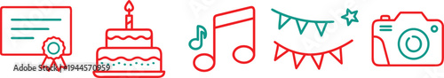 Collection of thin line icons for celebration, party and event