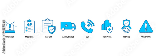 emergency vector banner design concept. emergency kit for evacuation, vector objects set on white background 