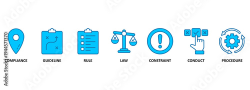 Regulation. Chart with keywords and icons 