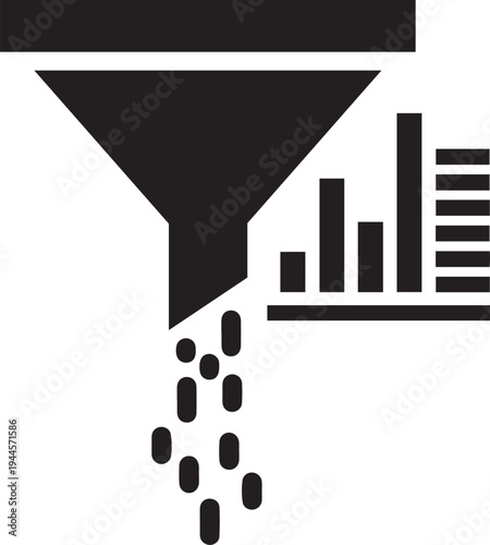 Data Filter Funnel with Bar Chart and Metrics Flow Conceptual Stock Icon