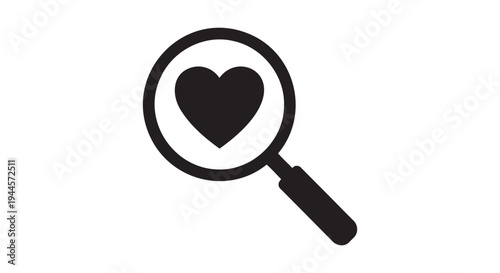 Magnifying glass with heart symbol, search icon, love concept