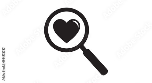 Magnifying glass with heart symbol, search icon, love concept