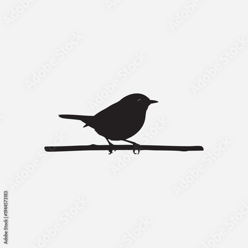 A black silhouette vector illustration of a wild crow or blackbird with a sharp beak perched on a winter branch, isolated against a white background for nature and wildlife design