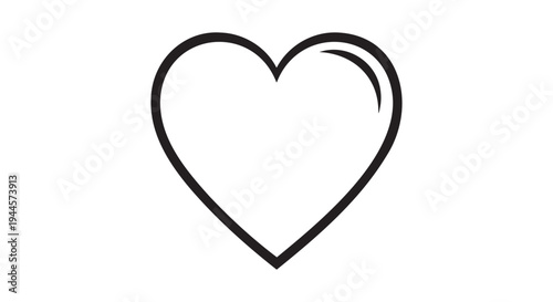 Heart symbol, black line art, simple love icon, white background