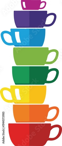 A stack of colorful coffee cups in a rainbow of hues