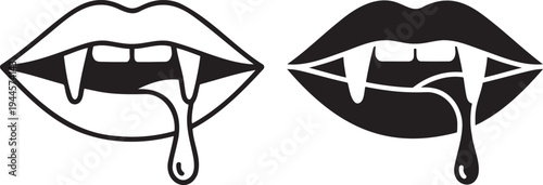 Vampire lips  silhouette & outline set isolated on transparent background 
