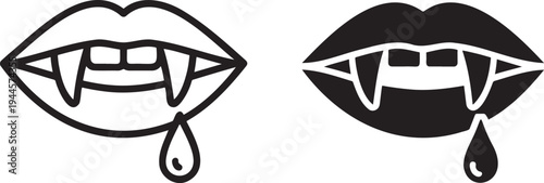Vampire lips  silhouette & outline set isolated on transparent background 