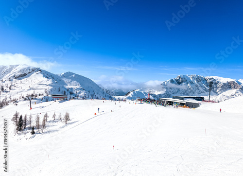 Nassfeld Ski Resort in Winter with Skiers on the Slopes, Austria